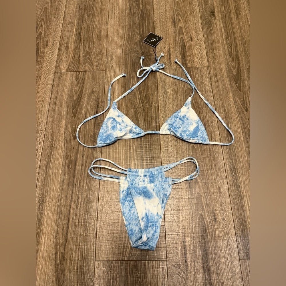 Zaful Women’s Blue White Tie Dye Triangle Bikini Size S